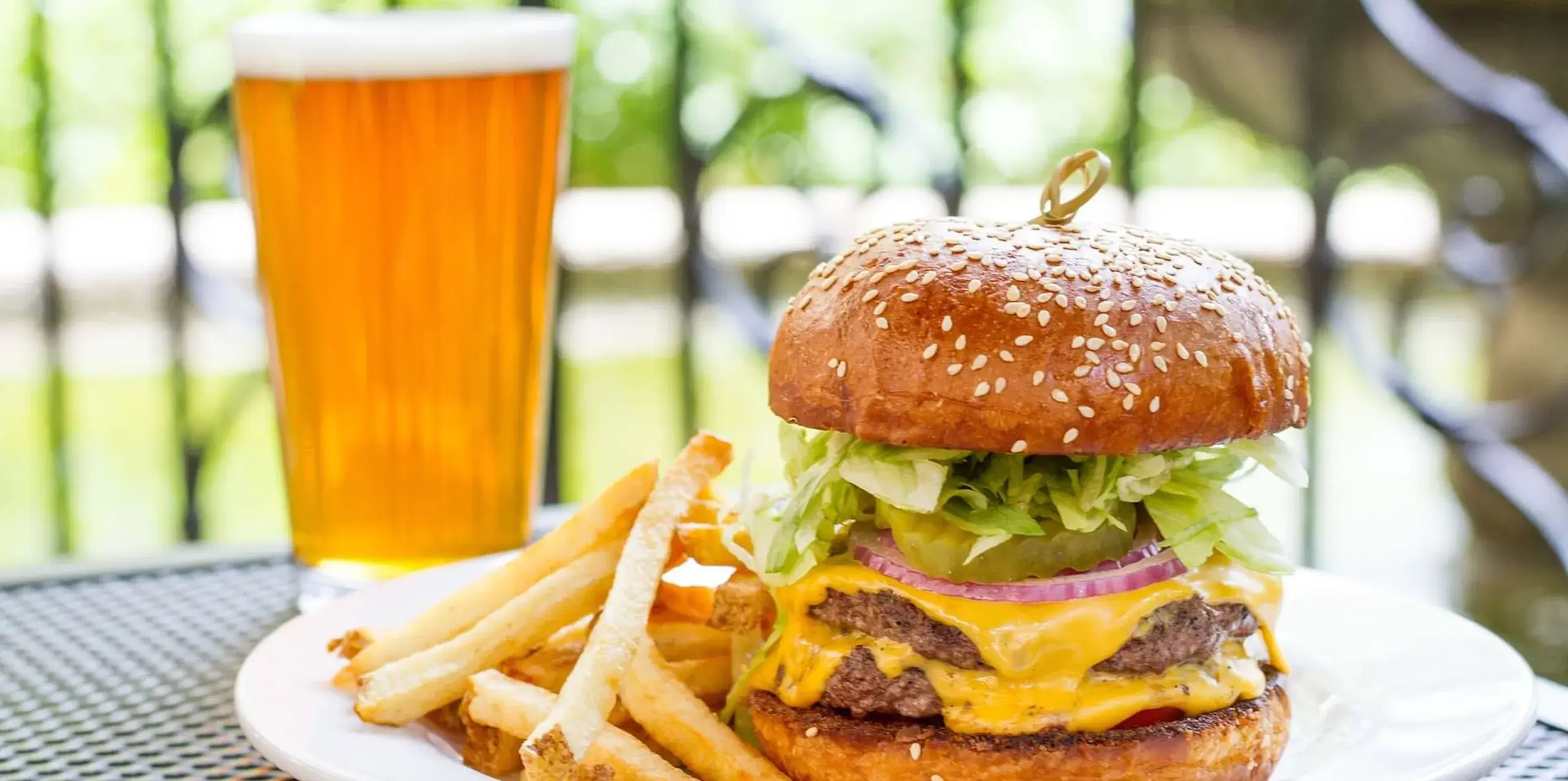 Hamburger, fries, and a beer at Hotel Colorado