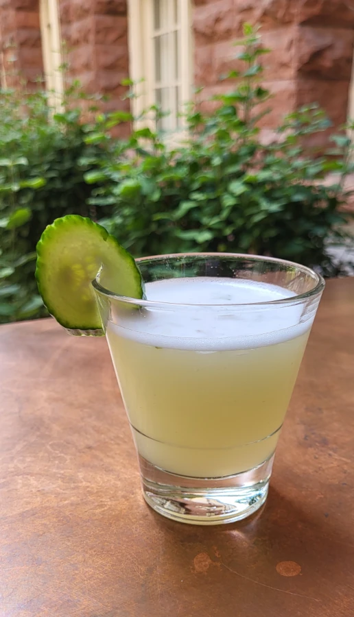 A glass of Molly's Gimlet on coppertop bar at Hotel Colorado